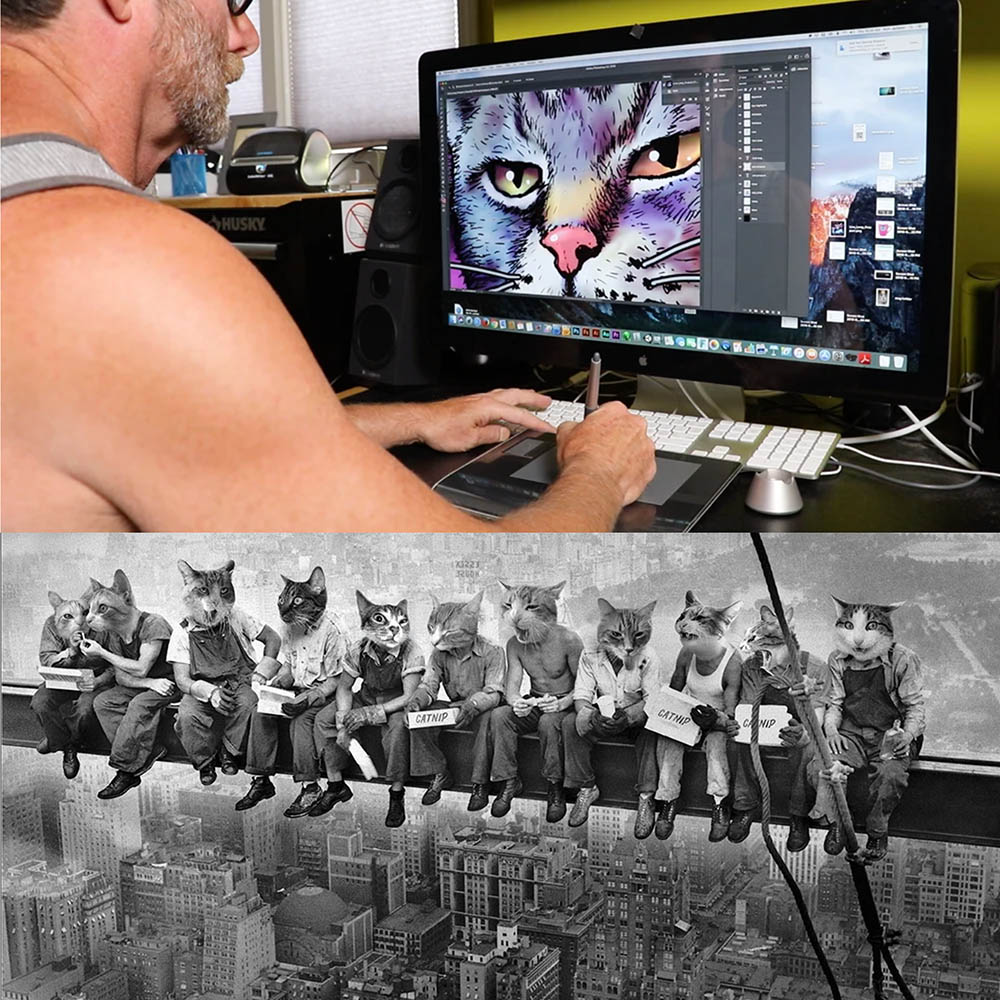 Rich Jackson, Artist drawing a cat poster on a computer