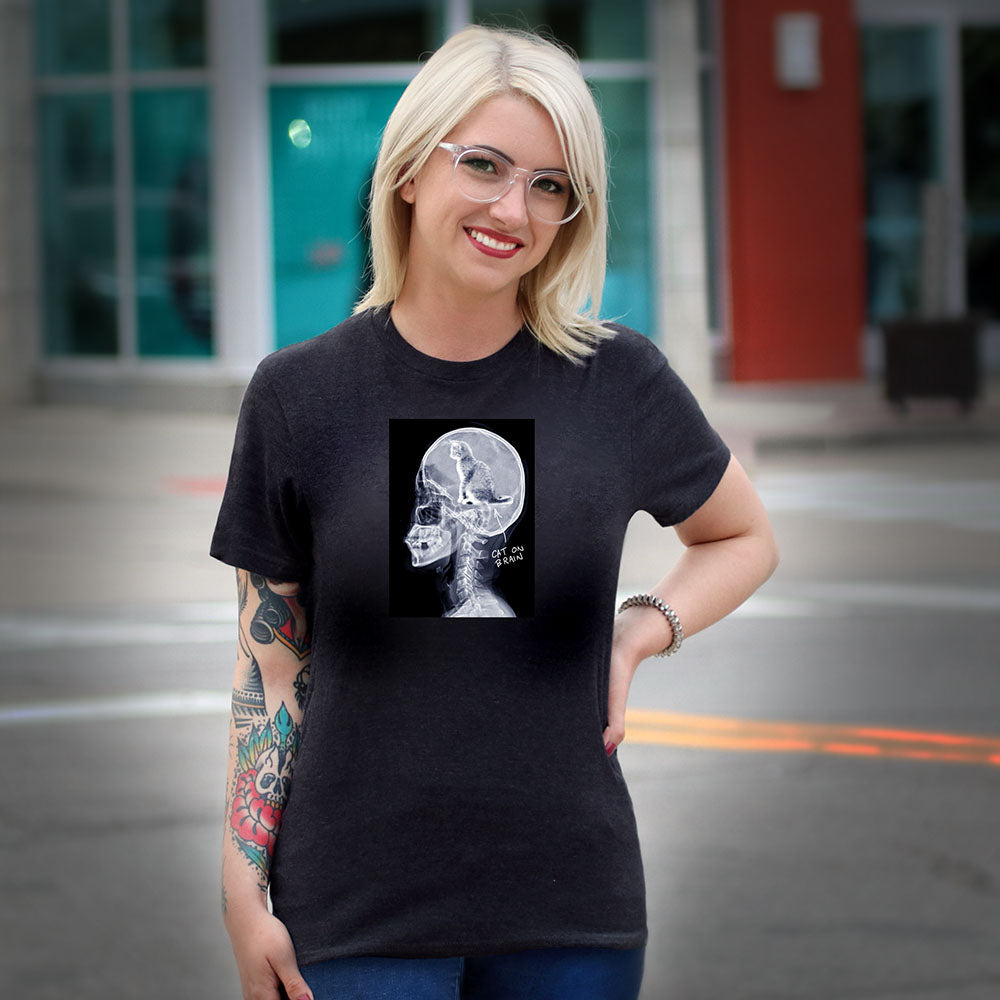 "Cat On Brain" Black Tee for her - Skinny Pete's Catnip