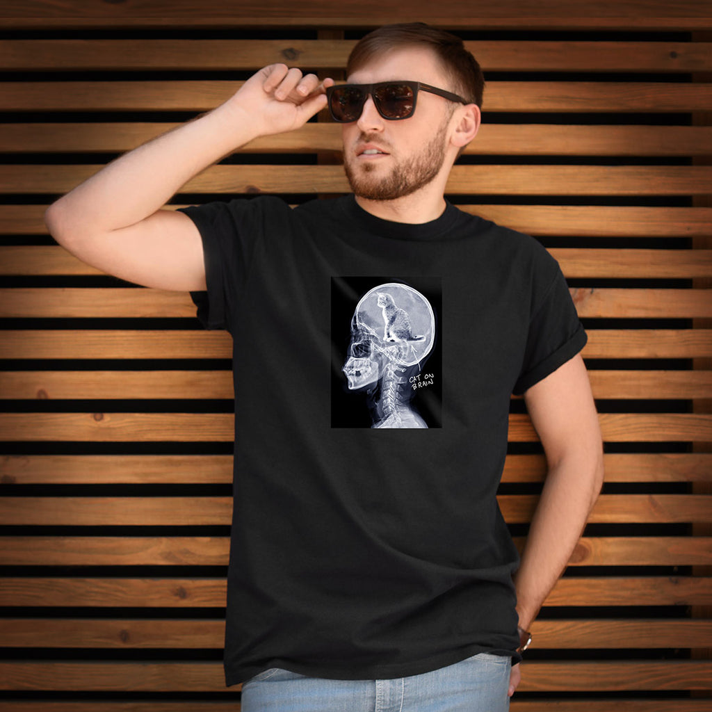 "Cat On Brain" Black Tee for him - Skinny Pete's Catnip