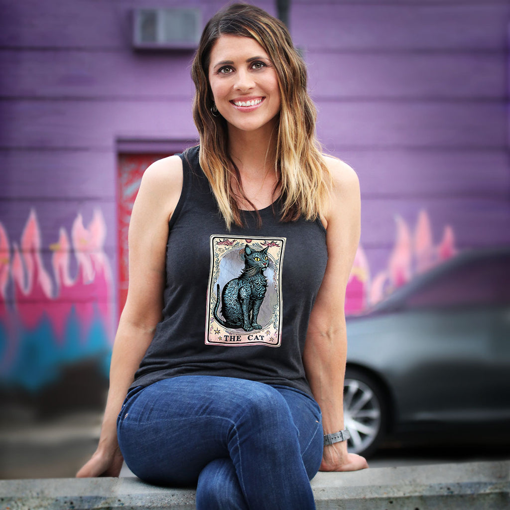 Ladies Charcoal "Catsquatch" Perfect Tri Racerback Tank - Skinny Pete's Catnip
