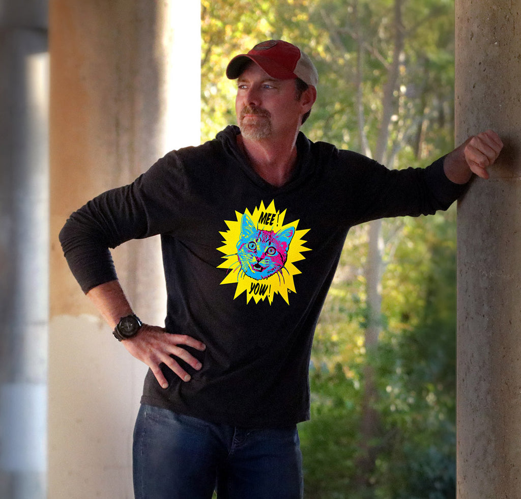 District Made "Me! Yow!" Black Perfect Tri Long Sleeve Hoodie - Skinny Pete's Catnip
