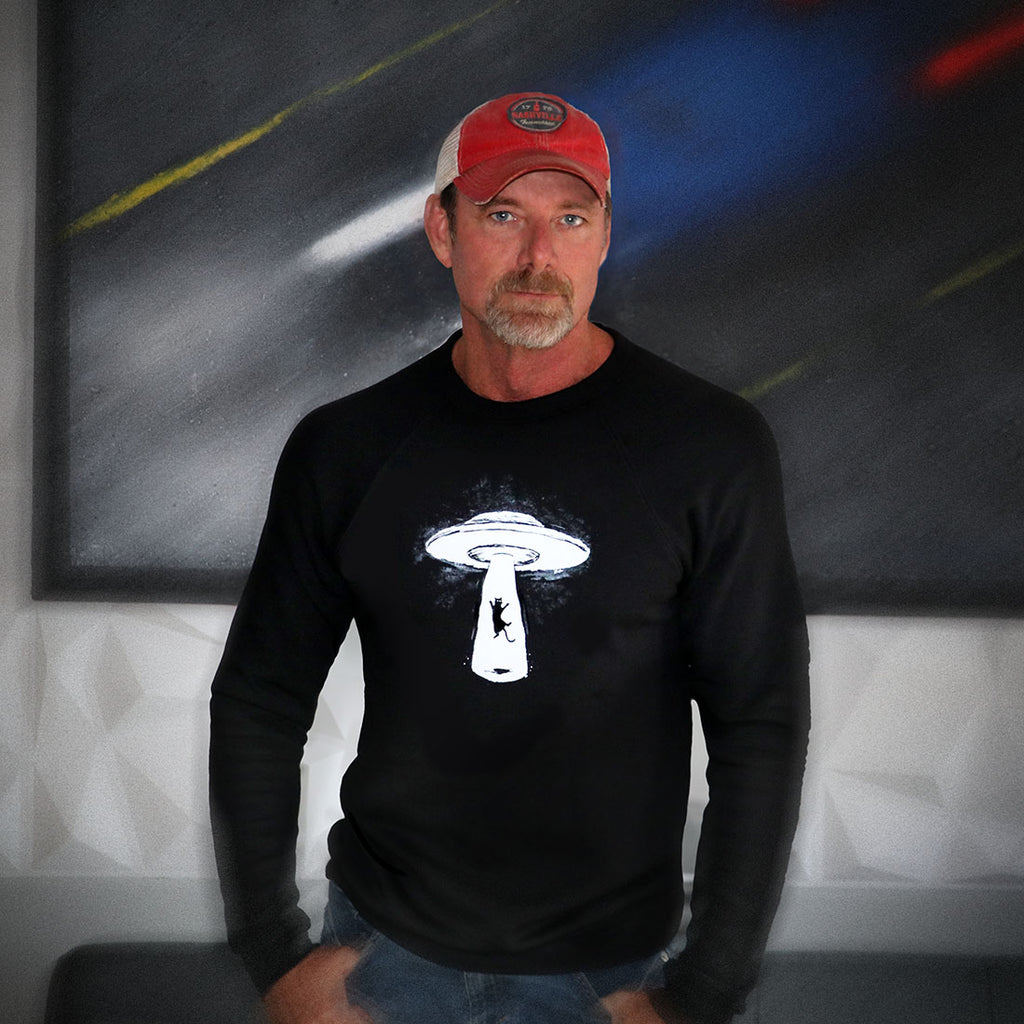 Unisex "UFO Cat" Sponge Fleece Ragland Sweatshirt - Skinny Pete's Catnip