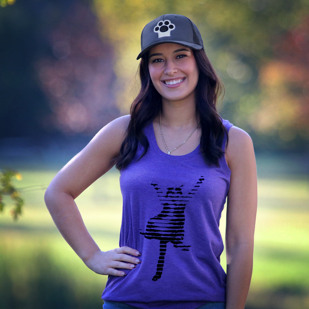 Ladies Frost Purple “Fe-Lines" Perfect Tri Racerback Tank - Skinny Pete's Catnip