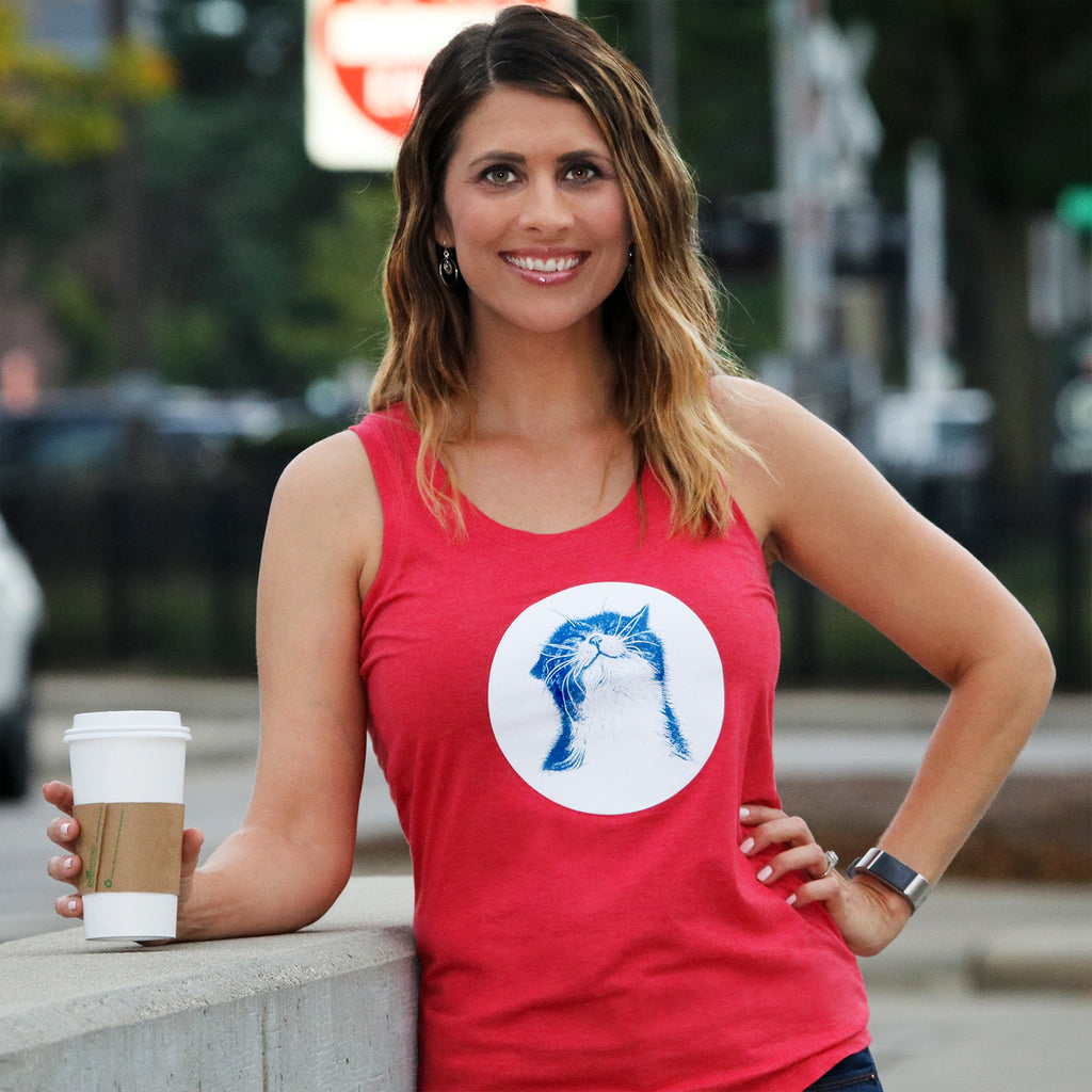 Ladies Red Frost " Happy Cat" Tank - Skinny Pete's Gourmet Catnip