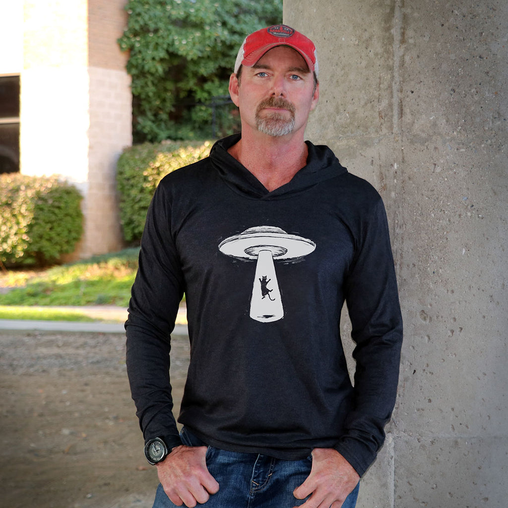 "UFO Cat" Black Perfect Tri Long Sleeve Hoodie - Skinny Pete's Catnip