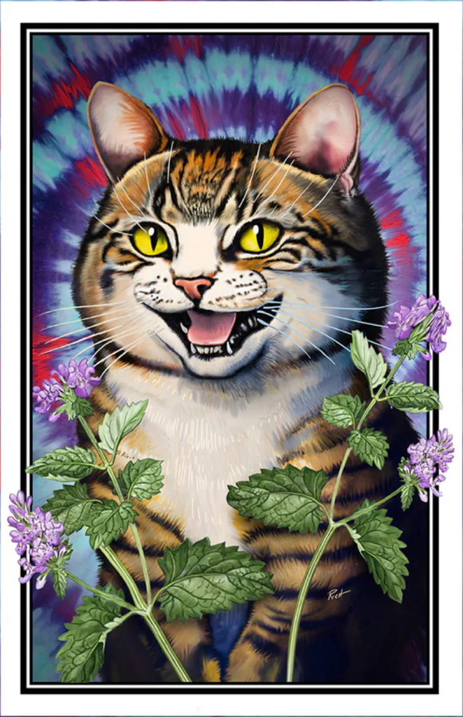 Ladies Frost Purple “Hippie Cat" Perfect Tri Racerback Tank - Skinny Pete's Catnip