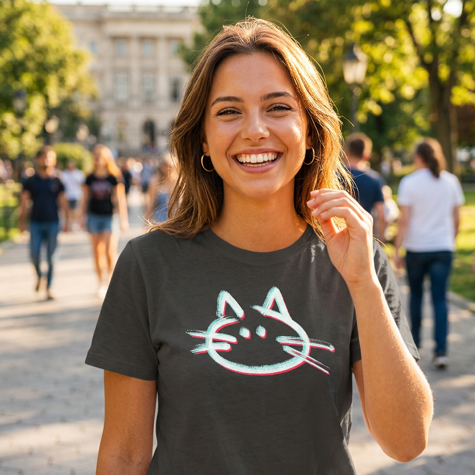 "3D Cat" Black Frost Unisex Tee for her