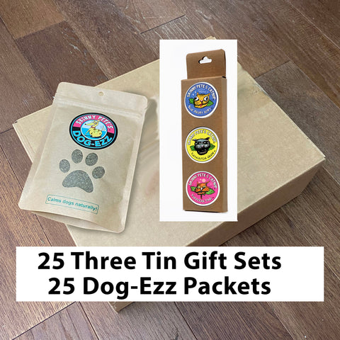 25 Three Tin Gourmet gift sets & 25 Dog-Ezz for Amy - Skinny Pete's Catnip